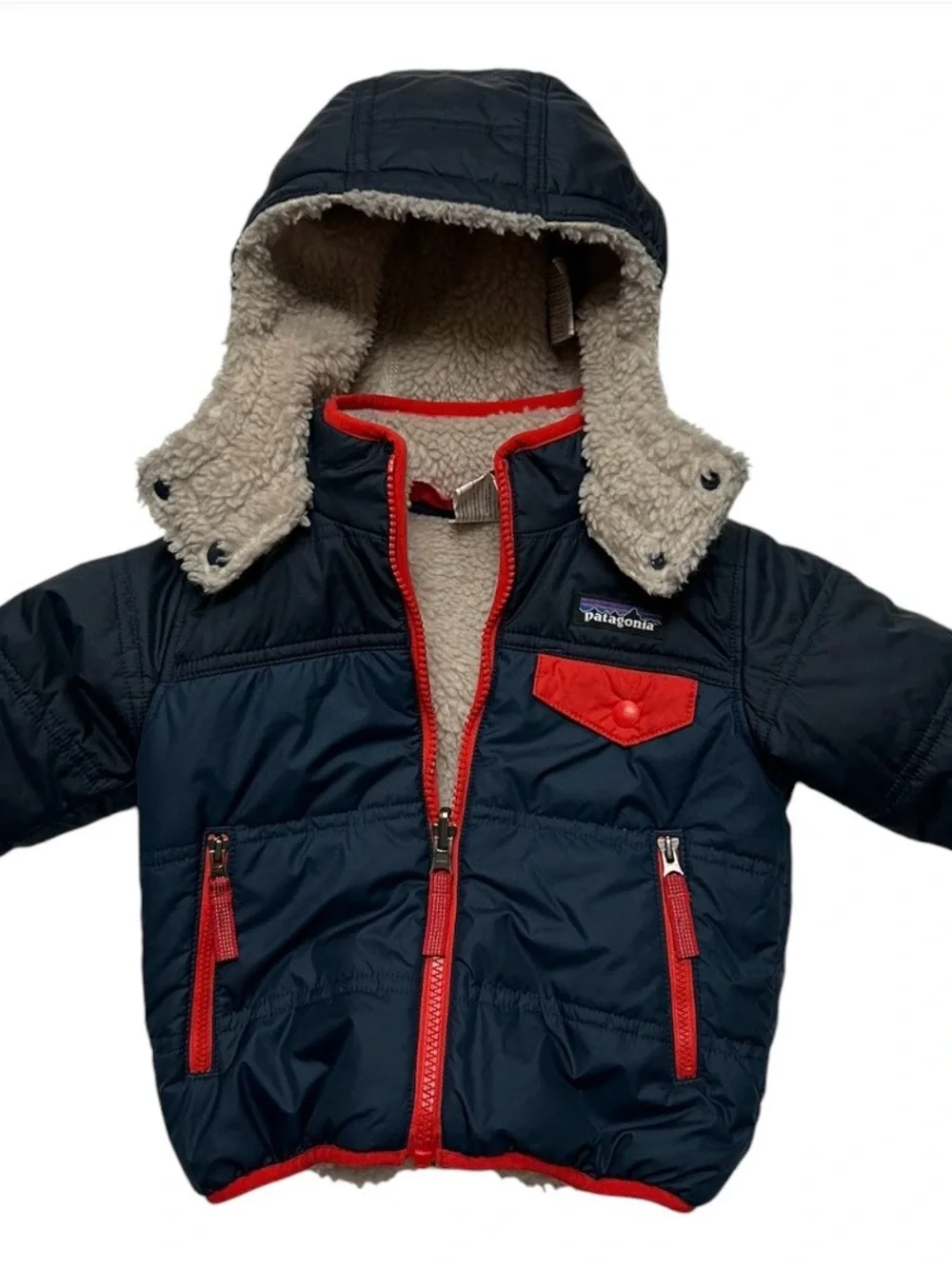 Patagonia Toddler Reversible Tribbles Hoody Coat Size 12-18m Stone Blue